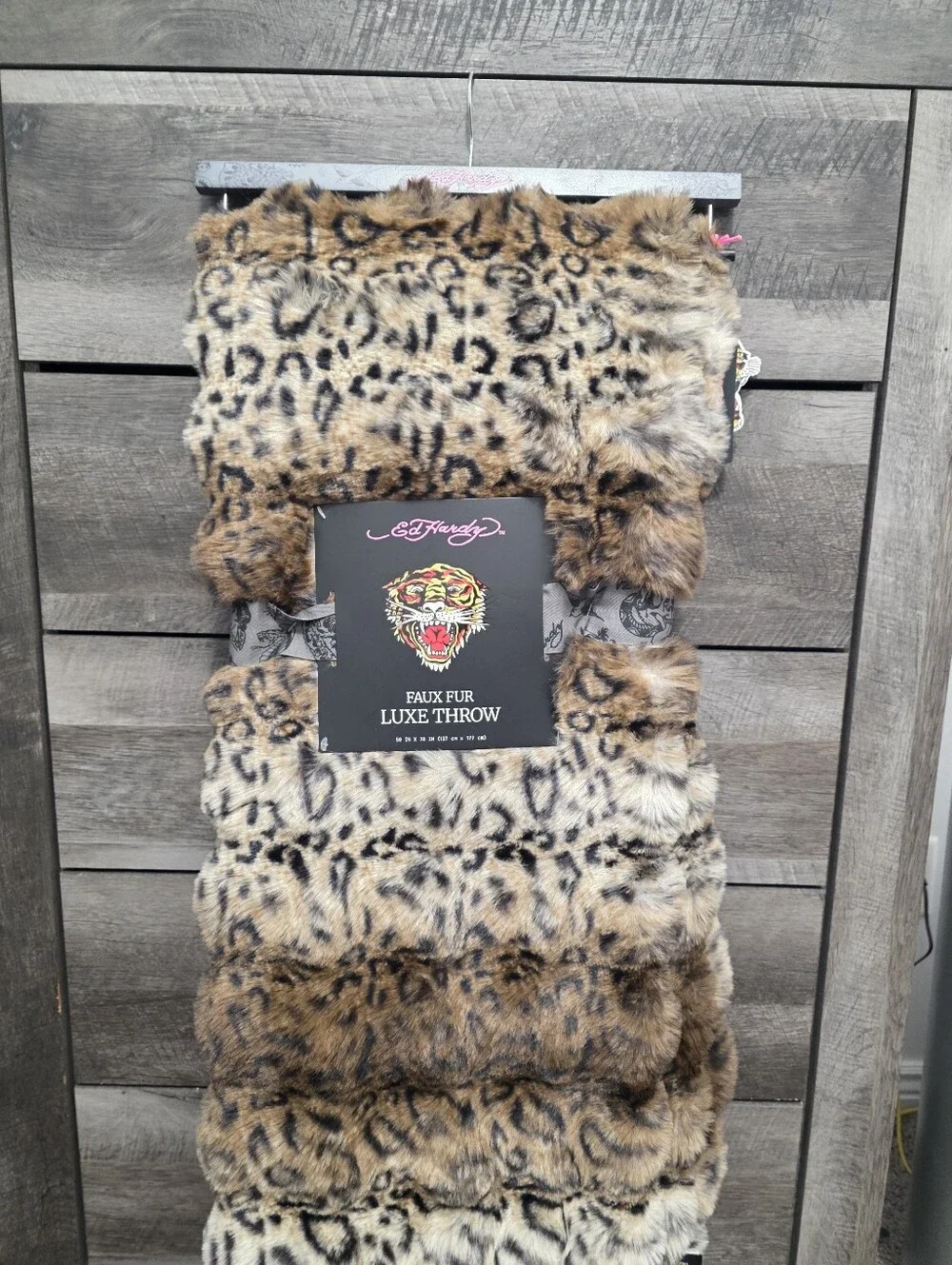 Ed Hardy Faux Fur Luxe Throw Blanket Leopard Print Viral New
